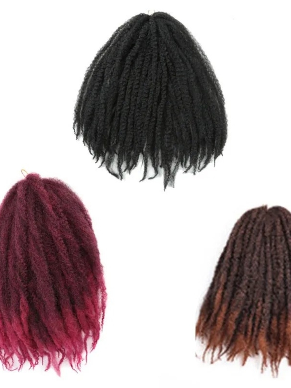 Synthetic Kinky Curly Crochet Hair Extensions - Black, Burgundy, Brown Ombre